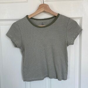 Brandy Melville John Galt White & Green Striped Ashlyn T-Shirt